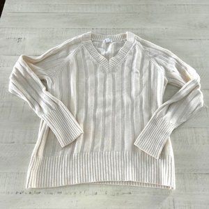 MinnieRose V Neck Cream Sweater